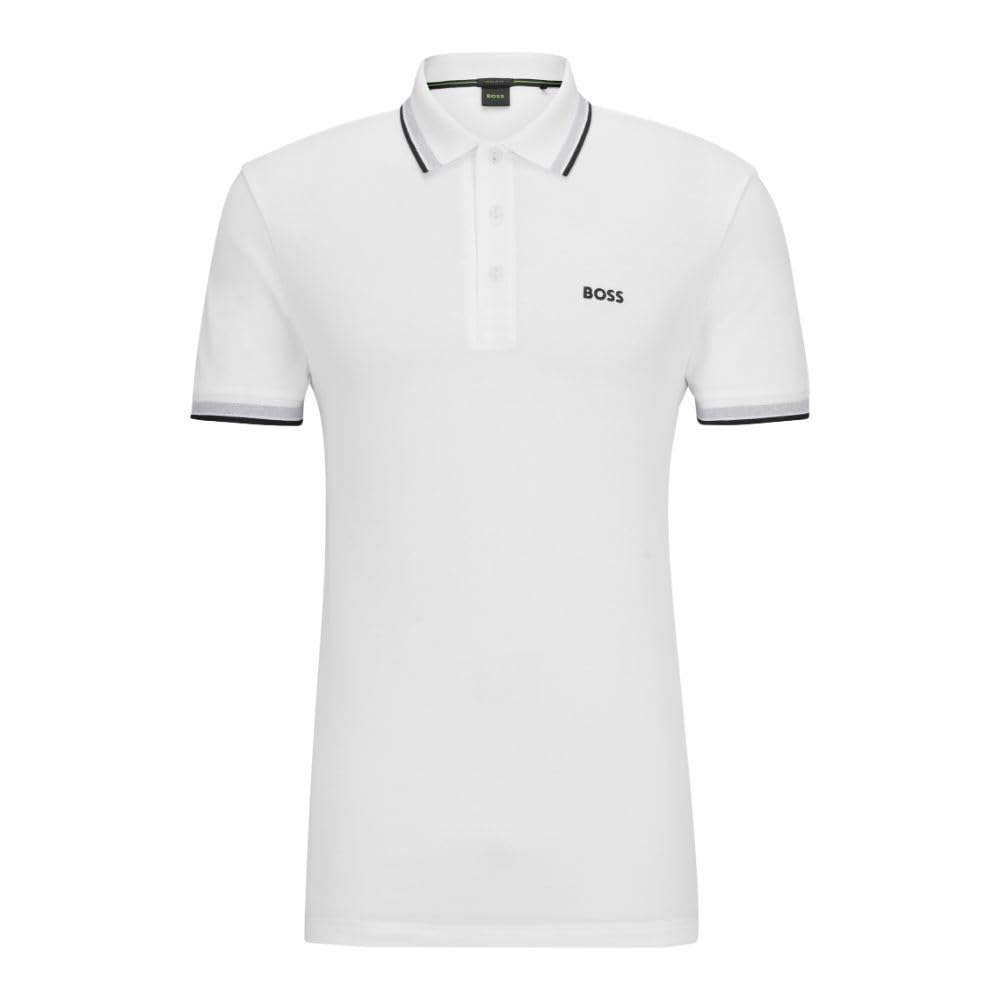 BOSS Mens Paddy Short Sleeve Polo Shirt, Classic White, Medium US