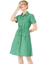 Allegra K - Vestido de mujer con cuello con botones, cintura elástica por encima de la rodilla, con bolsillo