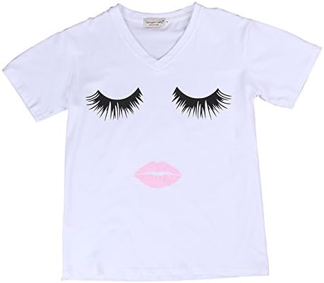 Tranyee Mom &amp; Kid &amp; Baby Parent-Child Short Sleeve T-Shirt Tops Baby Bodysuit Bottoming Shirts Eyelash and Lip Print Family Matching Outfits (Mom, M)