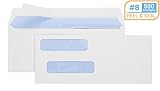 Office Deed 500 Pack #8 Double Window Envelope SELF Seal Adhesive Tinted Security Envelopes Quickbooks Check, Business Check, Documents Secure Mailing, 3 5/8" x 8 11/16", White Envelope