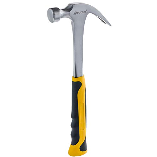 Leporem Hammer - Framing Hammer with Smooth Face, Unibody Steel Forged Structured Finishing Claw Hammer with Non-Slip & Shock Reduction Handle for General Purpose, Light Weight - 16oz (Claw)