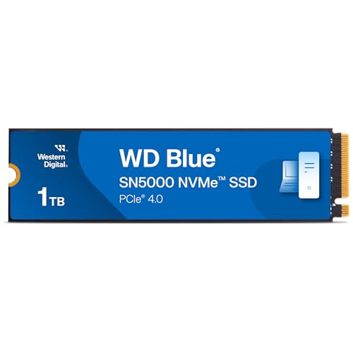 WD Blue SN5000 NVMe SSD 1 TB interne SSD (Geschwindigkeiten von bis zu 5.150 MB/s/4.900 MB/s Lesen/Schreiben, 600 TBW, Western Digital nCache 4.0, Acr