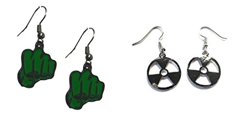 Hulk Green Fist and Gamma Logo Dangle Earrings w/Gift Box