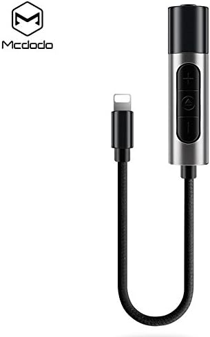 Iphone 7/7Plus Lighting to 3.5 Headphone Adapter (2in1) McDODO Charging Connector with adopted Personal Music (no mic) Controller in nylon braided jacket (Black Metallic)