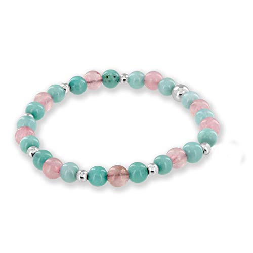 Believe London Aquamarine & Morganite Gemstone Bracelet Healing Bracelet Chakra Bracelet Anxiety Crystal Natural Stone Men Women Stress Relief Reiki Yoga Diffuser Semi Precious - Thumbnail 6