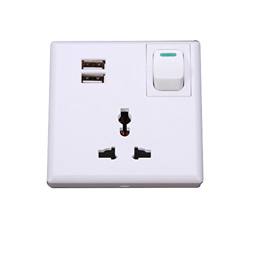 Foto4easy AC Power Socket Receptacle Wall Charger Outlet Plate with Dual USB Ports + Switch It Is Good for Hotel Restaurant, Home, Public Places to Charge Phone / Tablet /Mp3
