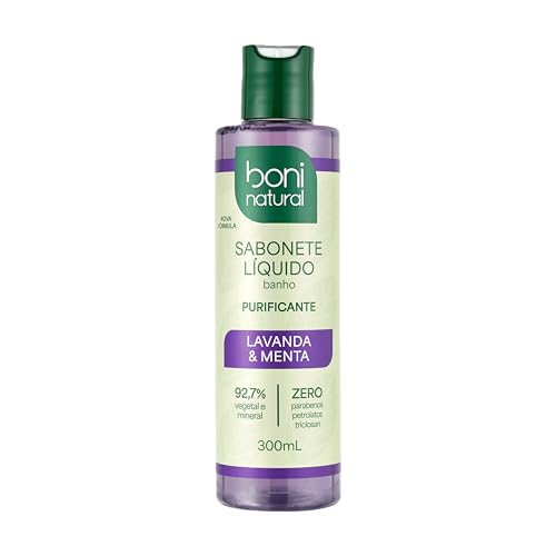 BONI NATURAL - Sabonete Líquido de Lavanda e Menta, Vegano e Natural, Altamente Hidratante e Perfumado, 300ml