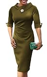 BETTE BOUTIK Women's Vintage One-Piece Dress Wrap Skirt Elbow Sleeve Cocktail ArmyGreen Small