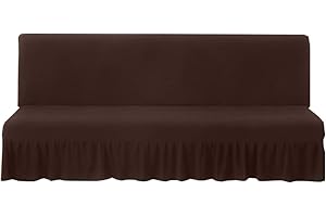 ANWUCHEN Futon Cover-Stretch Armless Futon Covers Full Size With Skirt Ruffled Futon Sofa Cover Washable Folding Sofa Bed Cover Soft Futon Couch Cover Slipcover With Elastic Bottom For Kids,Pets(Coffee)