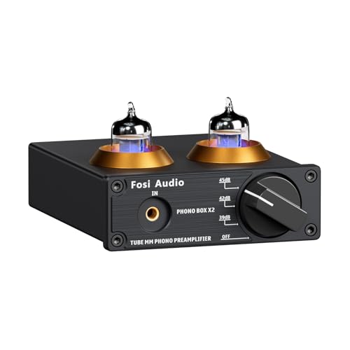 Fosi Audio Box X2 Phono Vorverstärker für MM Plattenspieler, Vorverstärker mit Gain-Regelung, Stereo Röhrenvorverstärker HiFi-Mini Vakuum Vorverstärke