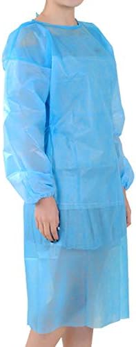 C2 Eco 10 Pack Blue Polypropylene Isolation Gowns for Medical Procedures, Disposable Contact Precautions Gowns for Health-Care Workers & Patients, Elastic Cuffs, Back Ties, Latex Free, One Size