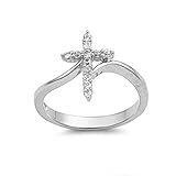Sterling Silver Women's Clear CZ Cross Ring Unique 925 Band 15mm New Sizes 3-13