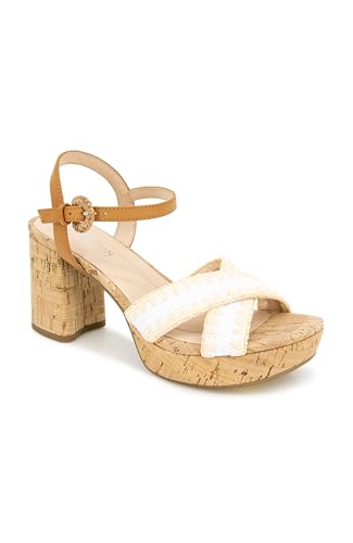 Kenneth Cole REACTION Women’s Reeva Platform Heeled Sandal, White Raffia, 7