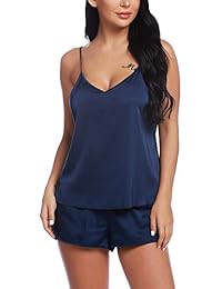 RSLOVE Conjunto de pijamas de satén sexy con cuello en V para dama