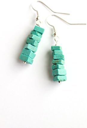 Turquoise semi-precious Howlite chip earrings - Native American bar - Southwest heshi beaded - Silver plated gemstone