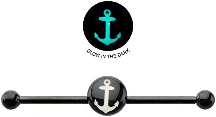 Industrial bar 316L Surgical 14g 1 3/8 8mm Glow In the Dark Anchor Logo Industrial Barbell