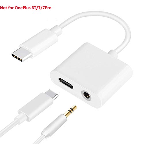 USB C to 3.5mm Audio Adapter, HiMusic 2 in 1 USB Type C Male to 3.5mm Female Earphone Converter Dongle and Charging Adapter Compatible with Google Pixel 3/3 XL, Galaxy Note 10/10 Plus and More (White)