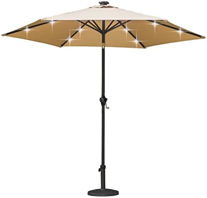 SpringSun 9ft Solar Power LED Lights Patio Umbrella Taupe