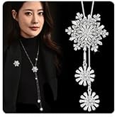 Sither Snowflake Necklace for Women Long Sweater Chain Crystal Necklace Wedding Dressy Necklace Jewelry for Winter Evening Party