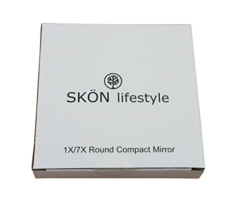 SKN lifestyle - Jessy, Perfect 7X/1X Travel Mirror - Large, Round 4 Inch Compact Glass Mirrors - 7X magnification and traditional 1X mirror, Full 180 degree opening, Easy open and close - Black