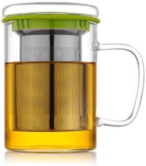 Wimports Glass Tea Mug with Infuser | Stainless Steel Strainer | 2 Colours Available (Green)