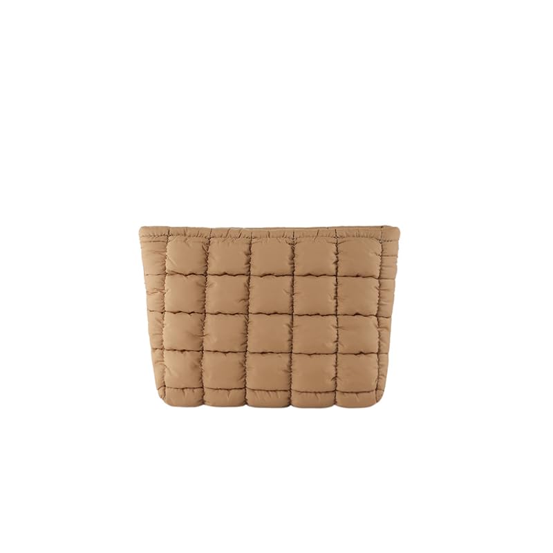 HFLZBRO Puffy Quilted Makeup Bag, Cosmetic Bag, Travel Toiletry Organizer Pouch, Clutch for Women (Brown) โ image 1