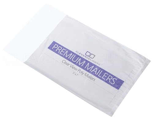 CleverDelights 5" x 7" Clear Front Poly Mailers - 1000 Pack - Strong Self-Sealing Plastic Shipping Envelopes - 5x7 Inch Clear-Front/White-Back Postal Bags