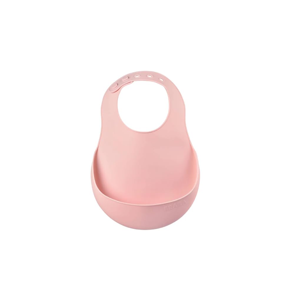 BEABA Silicone Baby Bib - Waterproof - Adjustable: several sizes - Light and Flexible - Ultra soft - Easy to clean - Large pocket to catch food - Pink