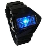 Airplane Style Unisex Blue Light Sport Digital Rubber LED Watch With Blackstrap