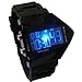 Airplane Style Unisex Blue Light Sport Digital Rubber LED Watch With Blackstrap