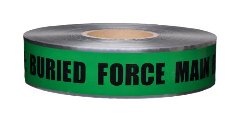Presco D2105G1051-658 1000' Length x 2" Width, Green with Black Ink Detectable Underground Warning Tape, Legend "Force Main Line Buried" (Pack of 12)
