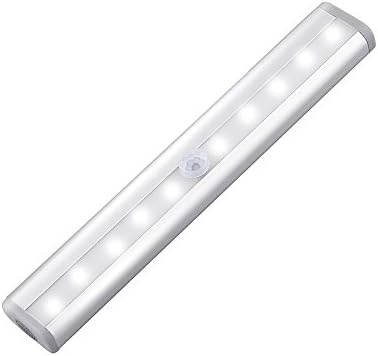 Ehomely Battery Operated 10 LED Motion Sensing Closet Lights,Stick On Anywhere for Cabinet, Closet, Wardrobe, Stairs, Step Light with Magnetic Strip (White/silver)