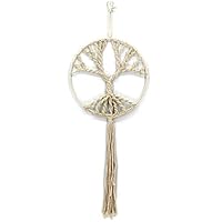 AEVIO Macrame Wall Hanging Woven Tapestry Tree of Life Dream Catcher Wall Art Home Decor, White Cotton Knitted (12Wx31.5L)