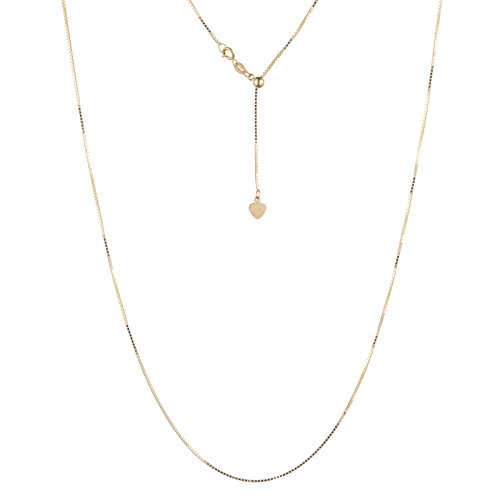 10k Yellow Gold Adjustable Box Chain with Spring Ring Clasp and Small Heart Charm, 24 inch