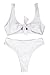 QINSEN White Front Knotted Active Crop Top High Waist Bikini Swimwear for Women M
