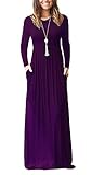 AUSELILY Women Long Sleeve Loose Plain Long Maxi Casual Dress with Pockets (2XL, Purple)
