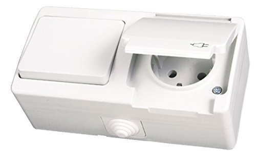 IP54 Steckdose mit Schalter Feuchtraum Aufputz Weiss