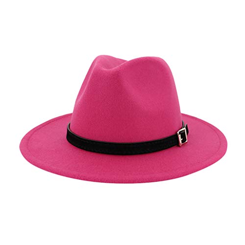 Men Women Classic Wide Brim Fedora Hat with Belt Buckle Felt Panama Hat Vintage Adjustable Outbacks Hats