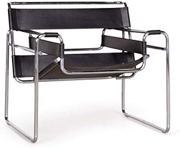 Knoll International Wassily Designer Leather Armchair Black by Marcel Breuer Real Leather Chair