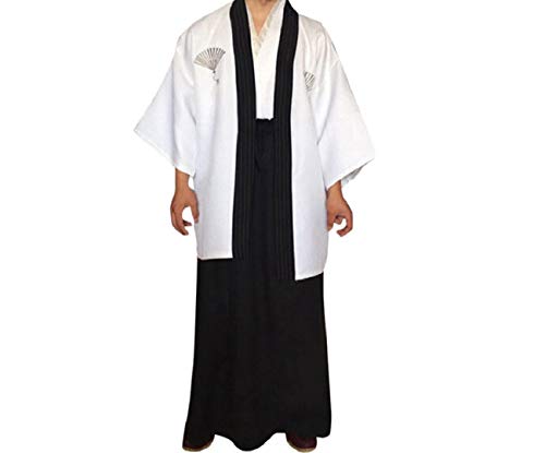 Men 3pcs Japanese Traditional Samurai Hakama Uniform Kimono Cosplay Robe Outfit Costume Horse Riding Umanori by Lowprofile White - Thumbnail 4