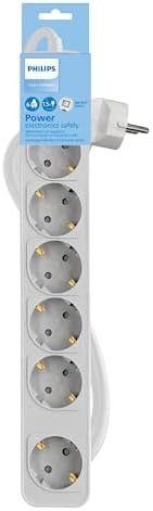 Regletas CHP2164W - Regleta de 6 Enchufes, Cable de 1.5 Metros, Interruptor Principal, Cierre de Seguridad Automático, Indicador LED de Alimentación - Color Blanco