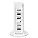 Usb Tower Power Adapter 6-Port Smart IC Tech Charging Station with Quick Charge 2.1 for Galaxy S7/S6/Edge, Note 5, iPhone X, iPhone 8, iPhone 8 Plus, iPhone 7/6s/Plus, iPad, LG, Nexus 6, HTC (White)