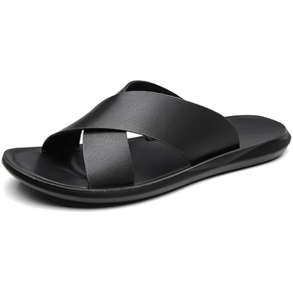  SLIPPER メンズ Amazon.com | Harssidanzar Leather Sandals Flip-Flops Slip On