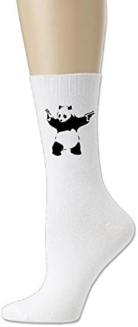 GREe Panda Guns Unisex Cotton Socks Funny Crew Dress Socks White