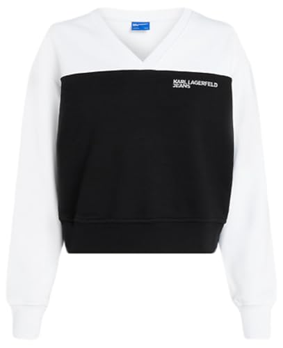 KARL LAGERFELD JEANS Regular Blocked v Neck Sweat, White/Black, XS