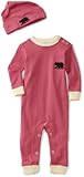 Hatley Black Bears On Coverall And Hat, Pink, 18-24 Months