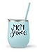 Mom Juice Wine Tumbler | 12 oz Stainless Steel mommy sippy fuel cup funny quotes Seafoam mom wine glass insulated outdoor travel tumblers with Lid and Straw Stemless Goblet (Seafoam - Navy Mom Juice)