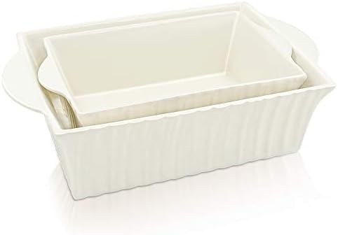 Bakeware Set, Krokori Rectangular Baking Pan Ceramic Glaze Baking Dish for Cooking, Kitchen, Cake Dinner, Banquet and Daily Use - (2PCS of Rectangular-Beige White)