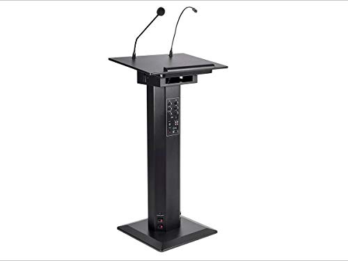 Monoprice Commercial Audio 60W Powered Lectern with Gooseneck Microphone and LED Light (No Logo)