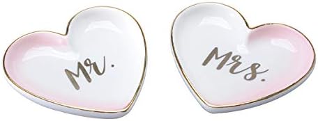 Miicol Mr & Mrs Couples Porcelain Trinket Tray Set for Engagement Wedding Gift Ring Jewelry (Mr. and Mrs.)